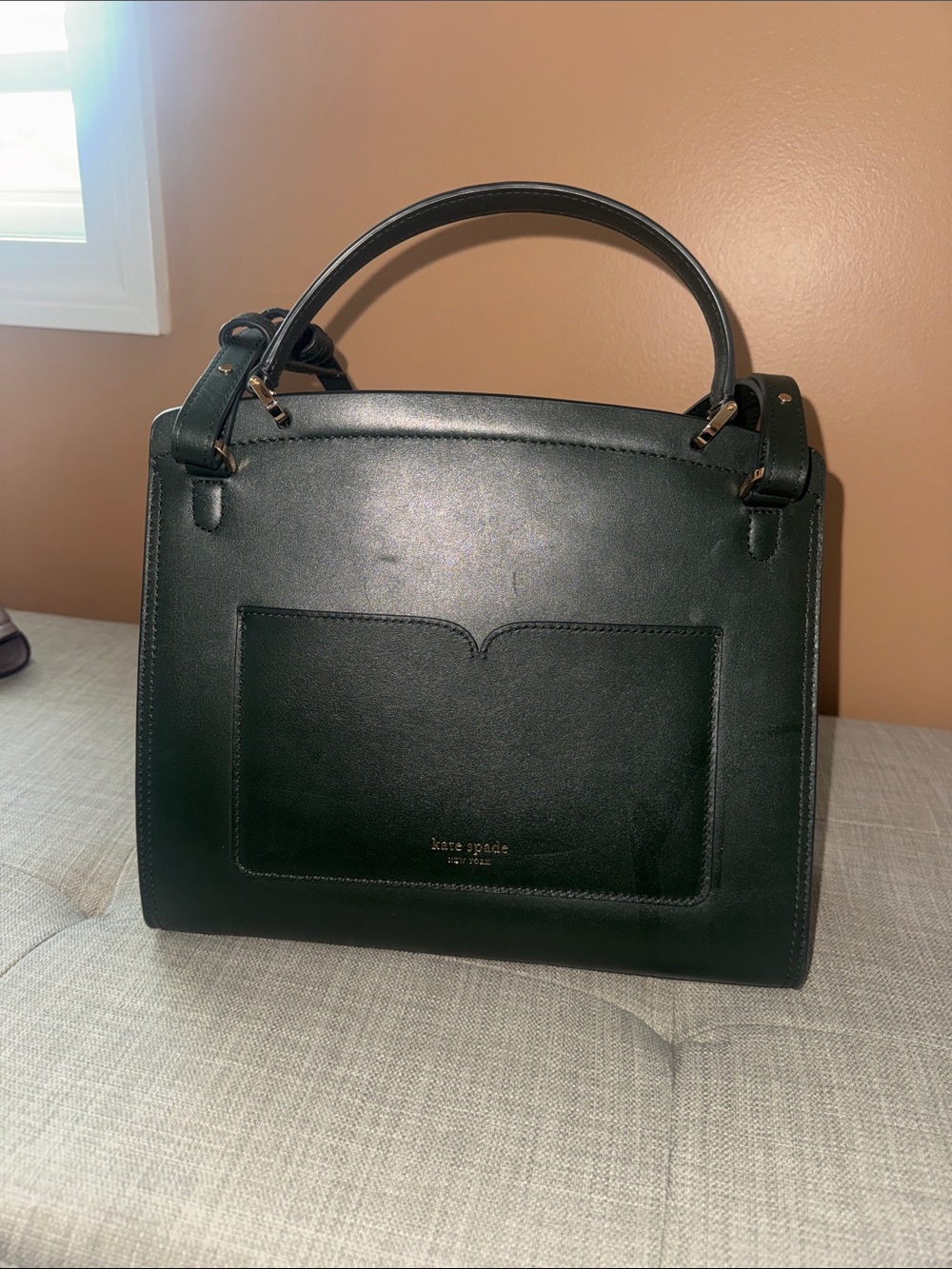 kate spade dark green leather structured satchel